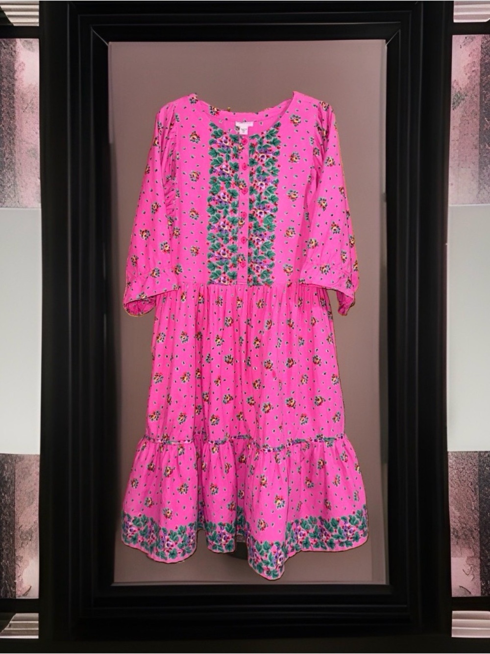 Star of India Women’s Bright Pink Floral Maxi Dress w/Floral Accents-L-EC